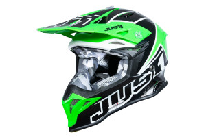 Шлем кроссовый JUST1 J39 THRUSTER (черный/Hi-Vis зеленый/белый глянцевый L)